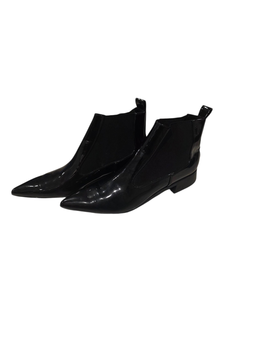 ZARA Black Pointed Patent Chelsea Booties - Women